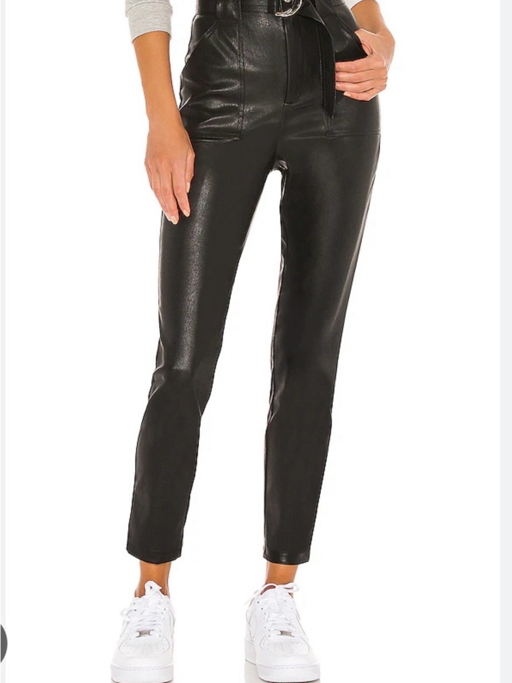 superdown High-Rise Black Faux Leather Ankle Pants with Belt